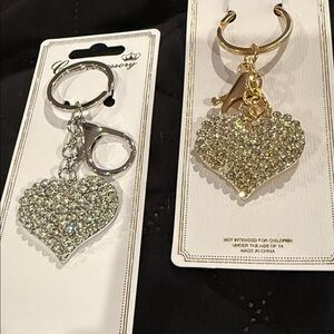 Silver Heart-Shaped Keychain Set - Silver and Gold